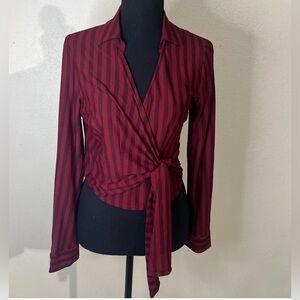 Chocolate Woman’s USA Red Wine striped Wrap Tie Crop Top Ribbed Women’s Size S